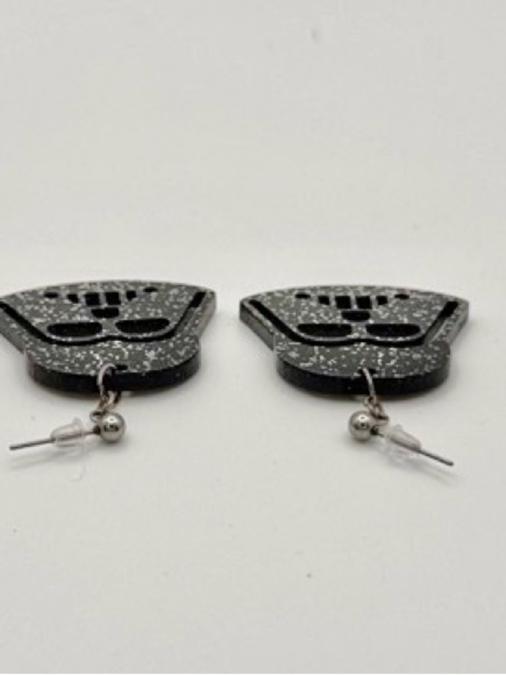 Black Glitter Darth Vader Style Drop Earrings - Picture 4 of 9